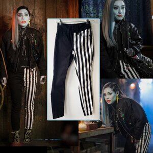 Frankie Stein Monster High Screen Worn Skinny Black & White Striped Skull Jeans